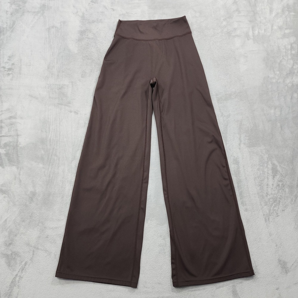OQQ Pants Womens M Brown High Rise Wide Leg Knit Ankle Yoga Lounge Casual